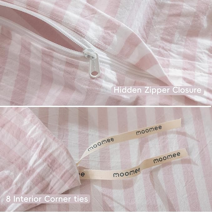 MooMee Striped Duvet Cover Set 100% Washed Cotton Linen Like Textured - Image 8