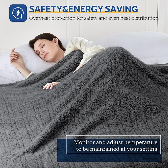 Sealy Electric Blanket Queen Size, Dual Control Soft Sherpa Heated Blanket - Image 3