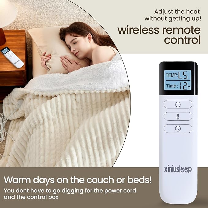 Heated Blanket Electric Blanket 90"x90", Soft Flannel Sherpa Electric Throw - Image 5
