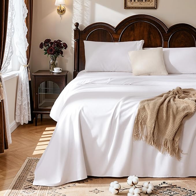 LBRO2M 100% Cotton Sheets Set, Queen Size Bed Sheet 4 Piece Sets, Long Staple - Image 3