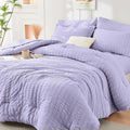 HYMOKEGE Light Purple Queen Comforter Set Seersucker 7 Pieces, All Season by HYMOKEGE