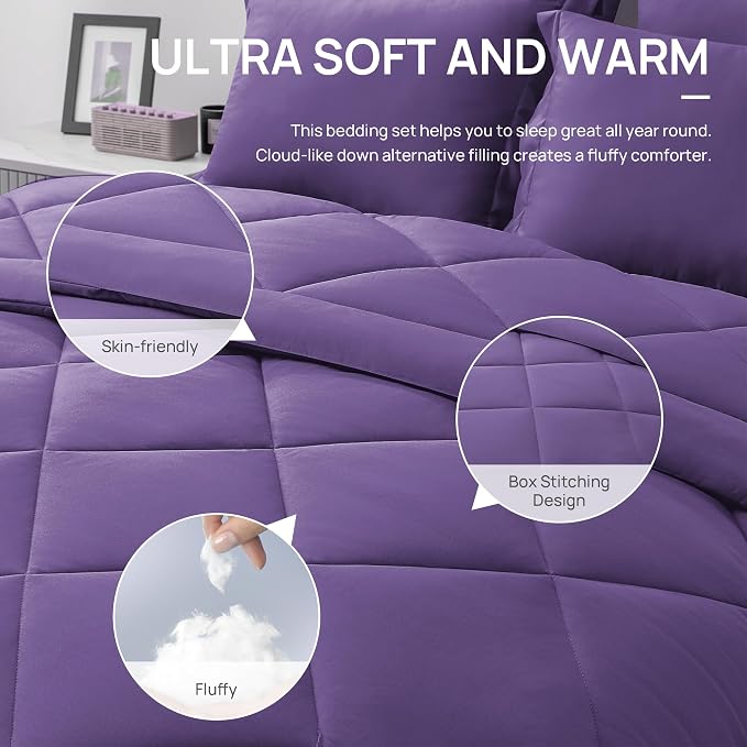 Love's cabin Full Comforter Set Purple, 7 Pieces Full Bed in a Bag, All Season - Image 5