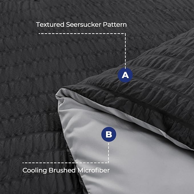 HYMOKEGE Black/Light Grey King Size Comforter Set Seersucker 7 Pieces, All - Image 4