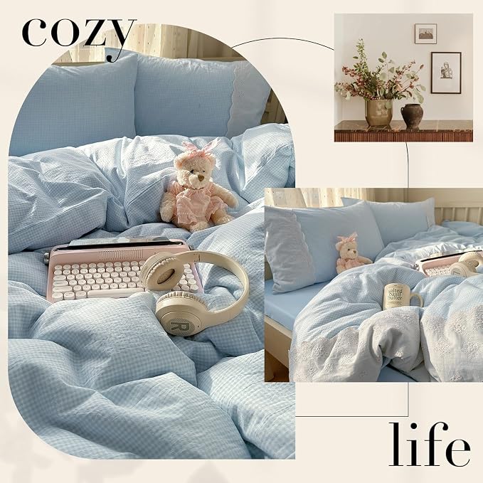 mixinni Blue White Gingham Duvet Cover Twin XL Size - Image 4