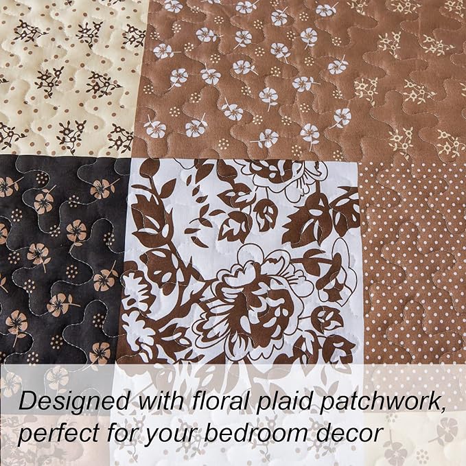 Mybedsoul Khaki Quilt Set King Size Quilt Bedding Set Brown Plaid, 3 Pieces - Image 4