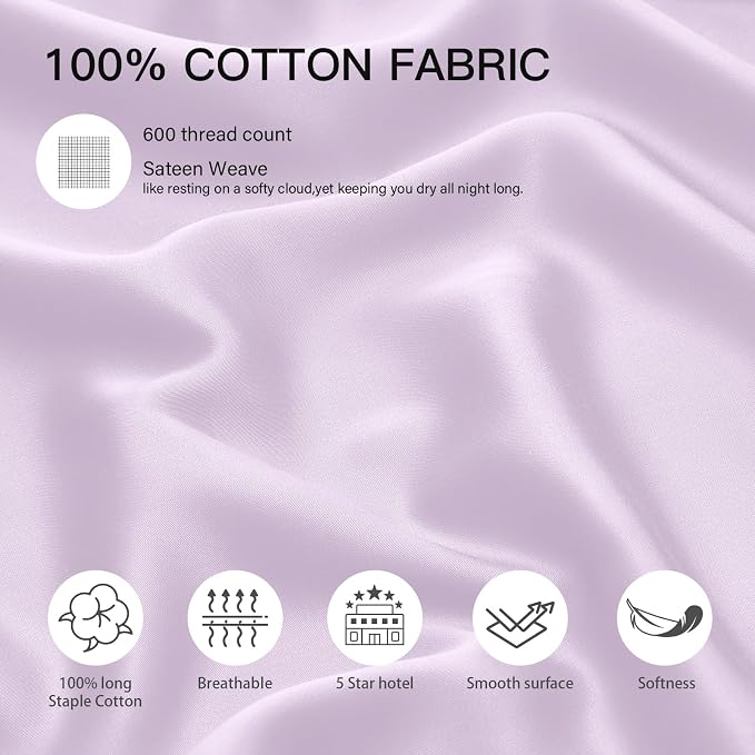 100% Cotton Standard Pillowcases Set of 2, Deep Dream 600 Thread Count Pillow - Image 2
