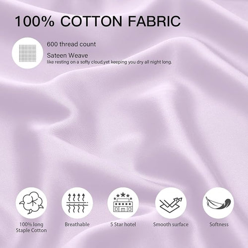 100% Cotton Standard Pillowcases Set of 2, Deep Dream 600 Thread Count Pillow - Image 2