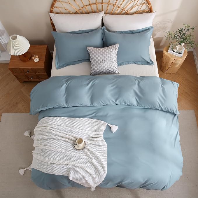 JSD Dusty Blue Duvet Cover Set Twin Size, 2 Piece Microfiber Kids Duvet Cover - Image 8
