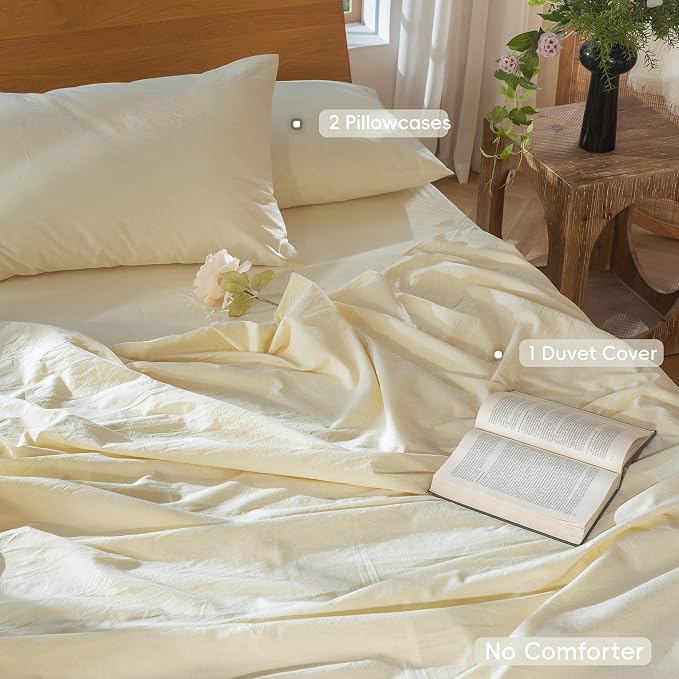 MooMee Bedding Duvet Cover Set 100% Washed Cotton Linen Like Textured - Image 2