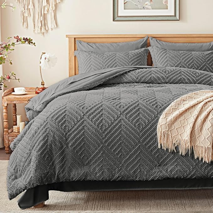 Zzlpp Queen Comforter Set 7 Pieces, Dark Grey Tufted Bed in a Bag by ZZLPP