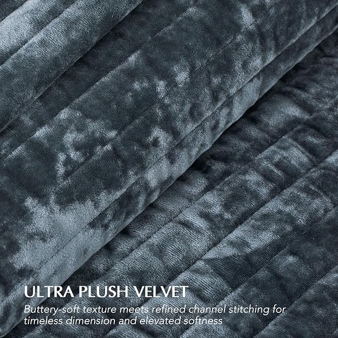 EVERGRACE Velvet Quilt Set King Size, Luxurious Soft Striped Channel Bedding Set - Image 4