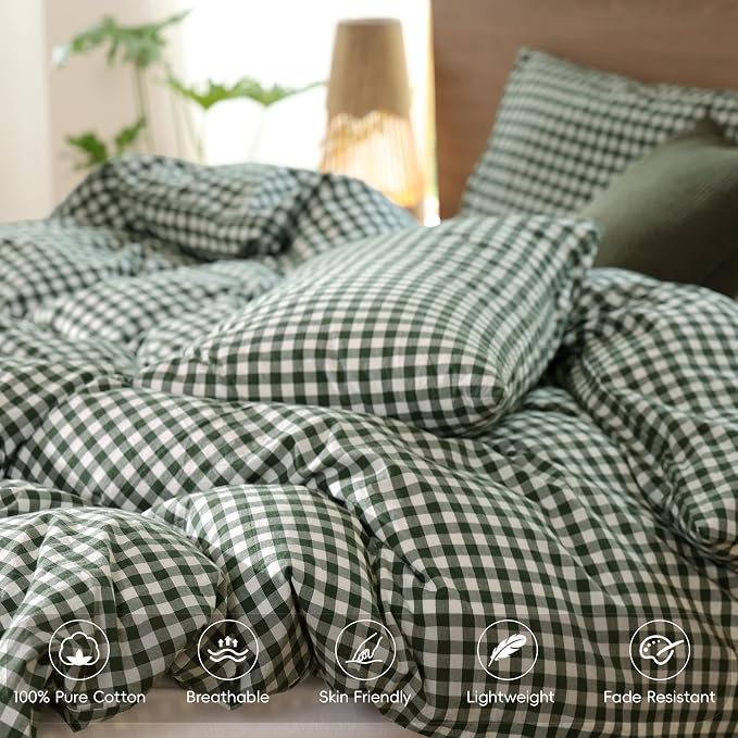 MooMee Gingham Duvet Cover Set 100% Washed Cotton Linen Like Textured - Image 4