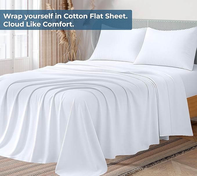 Royale Linens 100% Organic Cotton Queen Flat Sheet Only - Image 2