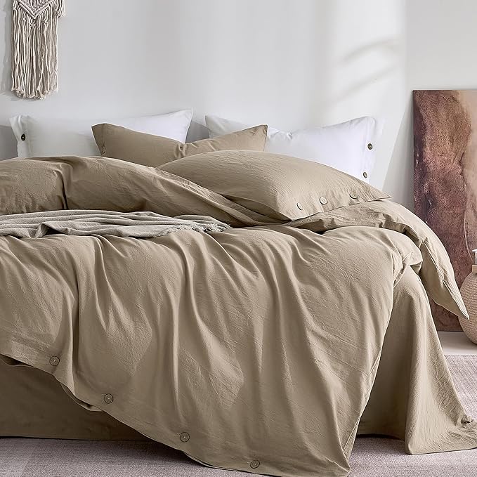 JELLYMONI 100% Washed Cotton Duvet Cover Full – Soft, Breathable Linen-Look by JELLYMONI