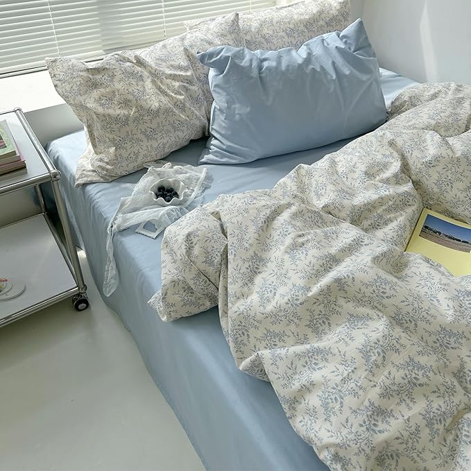 mixinni Blue Floral Duvet Cover Queen Size - Image 2