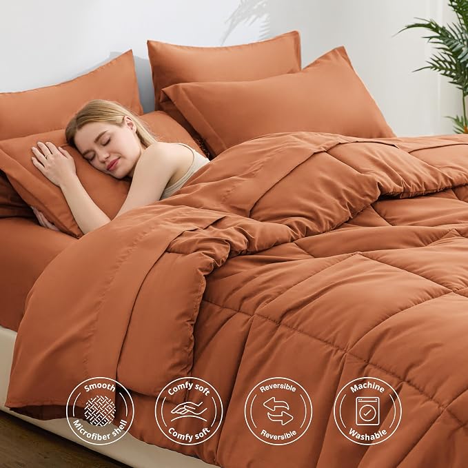 Love's cabin Twin Comforter Set Burnt Orange, 5 Pieces Twin Bed in a Bag - Image 3