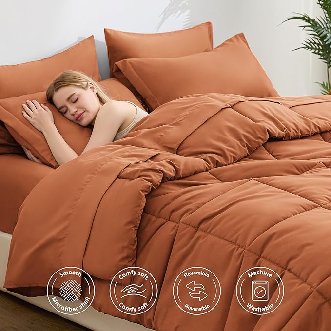 Love's cabin Full Comforter Set Burnt Orange, 7 Pieces Full Bed in a Bag - Image 3
