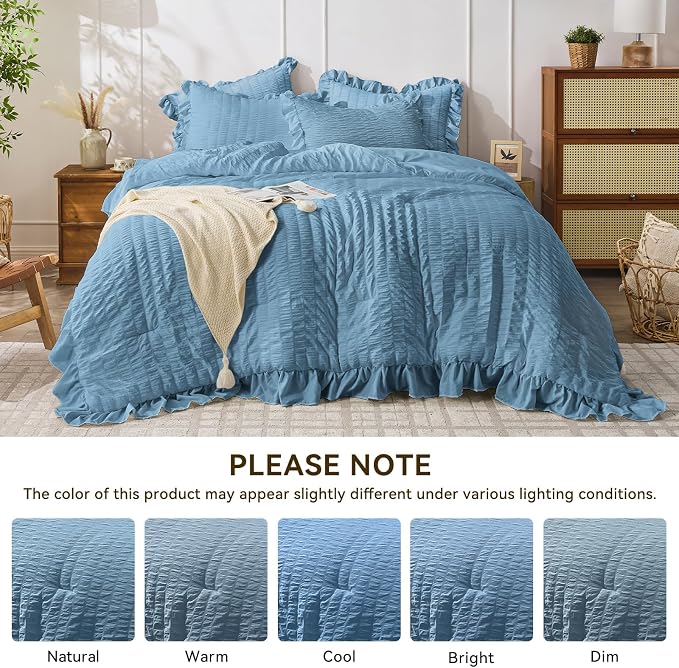 JOLLYVOGUE Full Size Comforter, 3 Pieces Sea Blue Seersucker Lightweight Full - Image 8