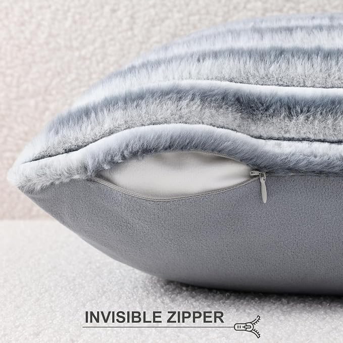 Pallene Faux Fur Plush Throw Pillow Covers 16x16 Set of 2, Luxury Soft Fluffy - Image 3