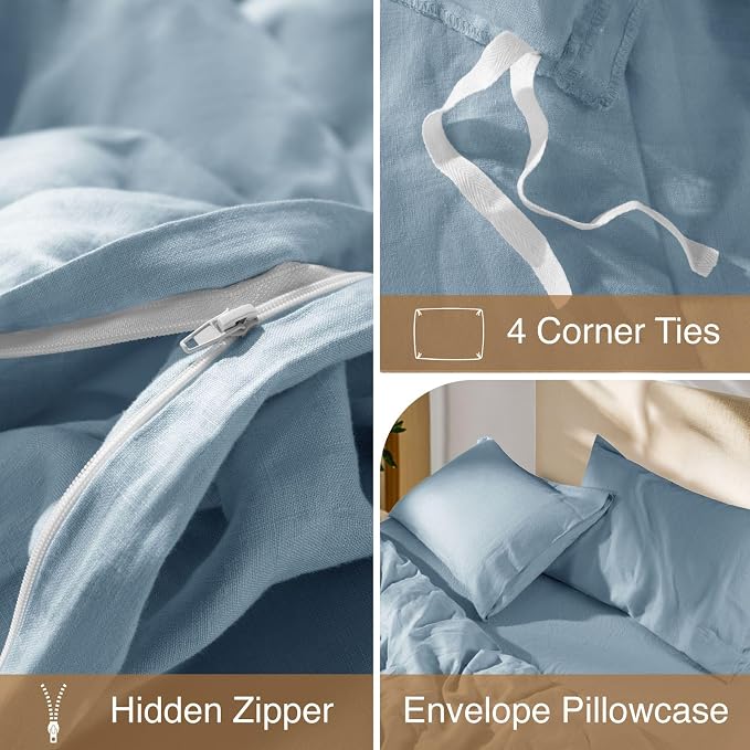 SONORO KATE 100% French Linen Duvet Cover Queen Size, Soft Breathable - Image 8