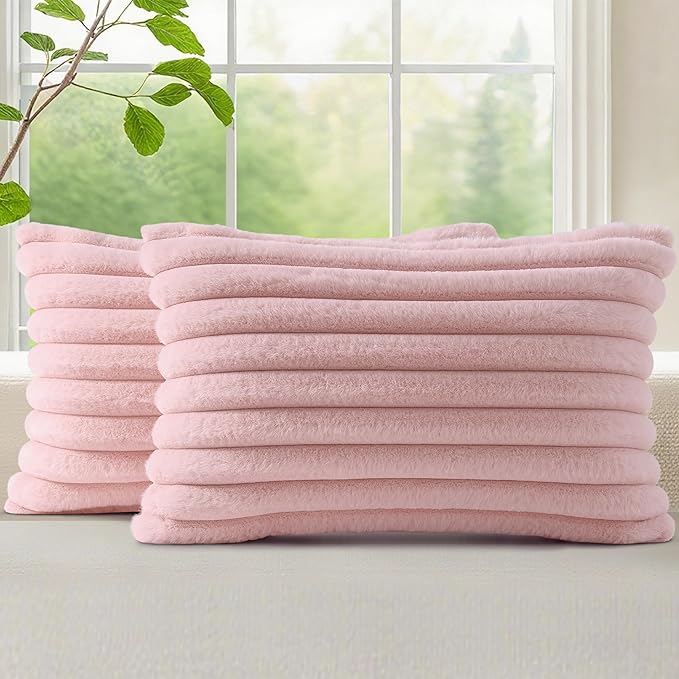 decorUhome Summer Cozy Faux Fur Throw Pillow Covers 12x20 Set of 2 Decorative by decorUhome