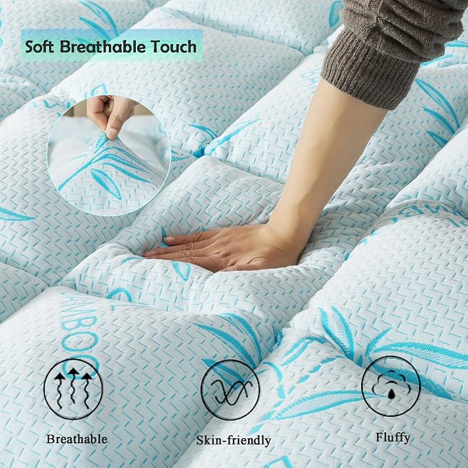 WhatsBedding 5 Inch Queen Mattress Topper Breathable Bamboo Viscose Air Layer - Image 3