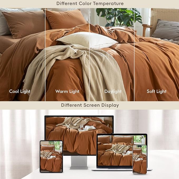 MooMee Bedding Duvet Cover Set 100% Washed Cotton Linen Like Textured - Image 7