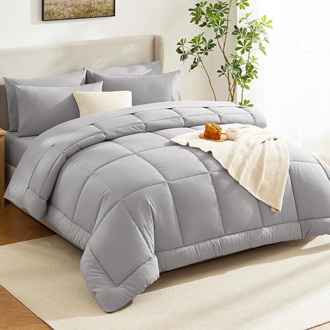 CozyLux Oversized King Comforter Sets French Grey, 7 Pieces Bed in a Bag - Image 8