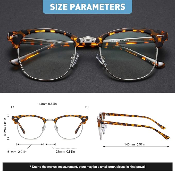 Blue Light Blocking Glasses Vintage Half Frame UV Clear Lens Anti Eyestrain - Image 5