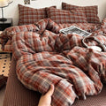 PinkMemory Caramel Blue Gingham Duvet Cover King 100% Washed Cotton Buffalo by PinkMemory