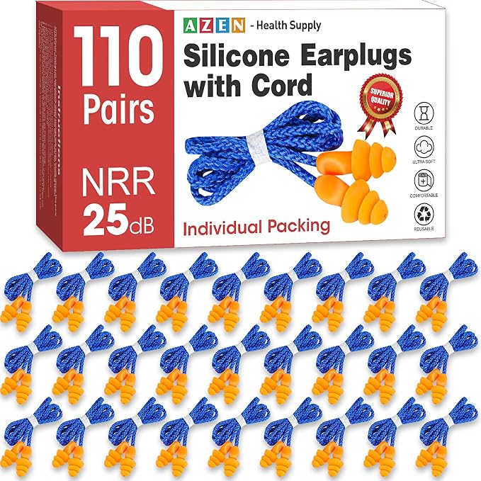 AZEN 110 Pairs Silicone Ear Plugs, Reusable Earplugs by AZEN