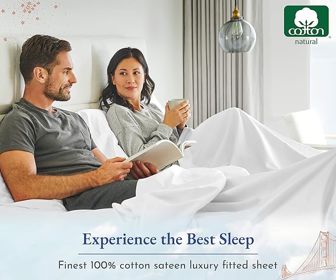 2 King Size Fitted Sheets, 400 Thread Count 100% Cotton Sateen, King Size - Image 8