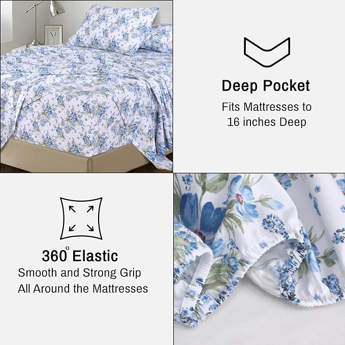 RUVANTI 100% Cotton Sheets Queen Size Set, 4 Pieces, Soft & Breathable Percale - Image 6
