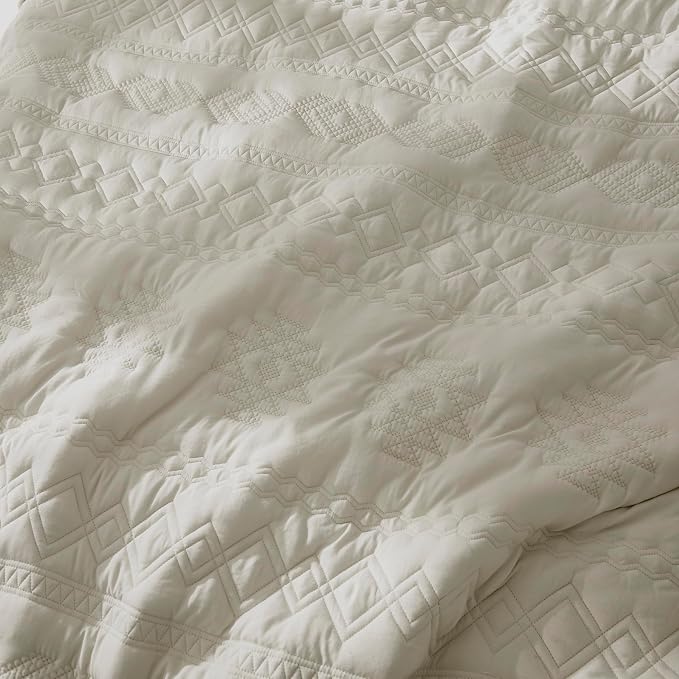 WDCOZY Beige Boho Oversized California Cal King Size Quilt Bedding Set - Image 5