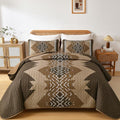 Dintszyayue Brown Quilt Set King Size Boho Aztec Texture Bedspread Coverlet Set by Dintszyayue