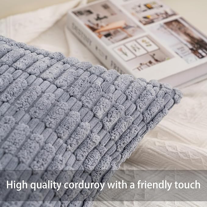 Aegero Pack of 2 Corduroy Decorative Throw Pillow Covers 12x20 InchSoft Boho - Image 3