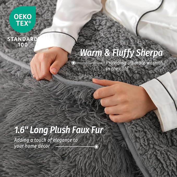 Wemore Shaggy Long Fur Faux Fur Weighted Blanket, Cozy and Fluffy Plush Sherpa - Image 4