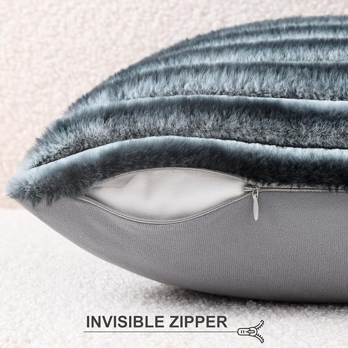 Pallene Faux Fur Plush Throw Pillow Covers 22x22 Set of 2, Luxury Soft Fluffy - Image 3