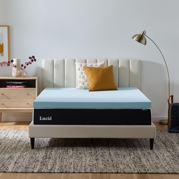 Lucid 3 Inch Memory Foam Mattress Topper, King Size – Cooling Gel Bed Topper – by Lucid