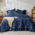 JOLLYVOGUE Navy Blue Twin Size Comforter Set, 2 Pieces Seersucker Lightweight by JOLLYVOGUE