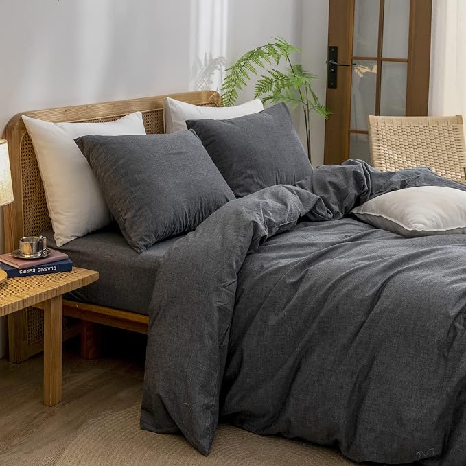 BESTOUCH Duvet Cover Set 100% Washed Cotton Linen Feel Super Soft Comfortable - Image 2