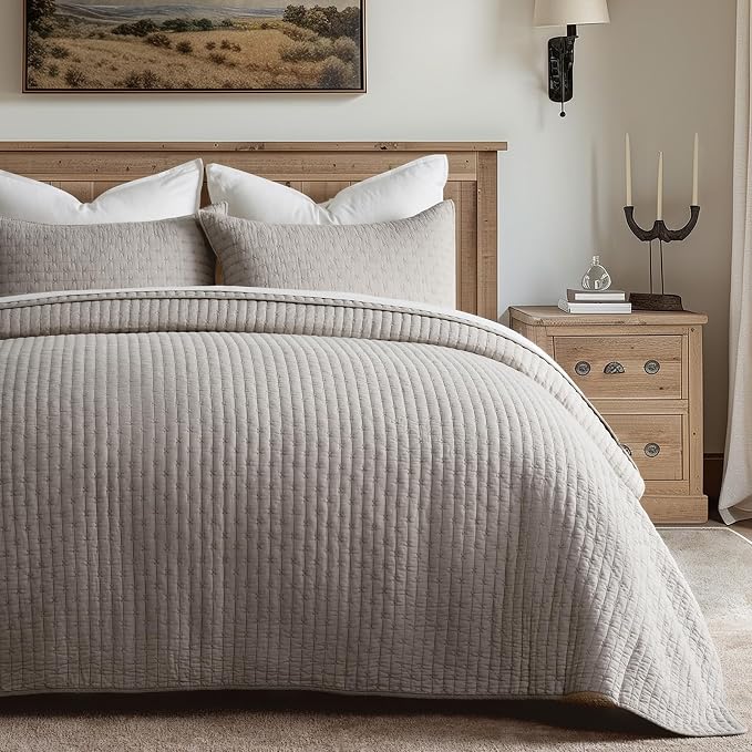 EVERGRACE Cross Stitch Pre-Washed Cotton Quilt Bedding Set Queen Size, - Image 2