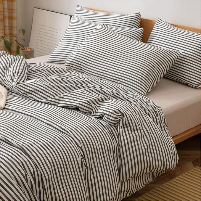 JELLYMONI 100% Natural Cotton 3pcs Striped Duvet Cover Sets, - Image 3
