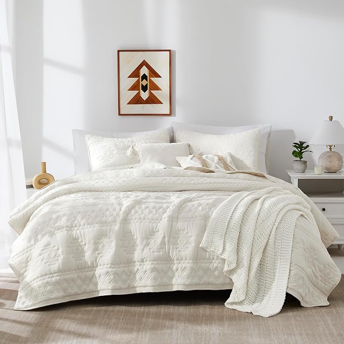 WDCOZY Boho Ivory Oversized California Cal King Size Quilt Bedding Sets by WDCOZY