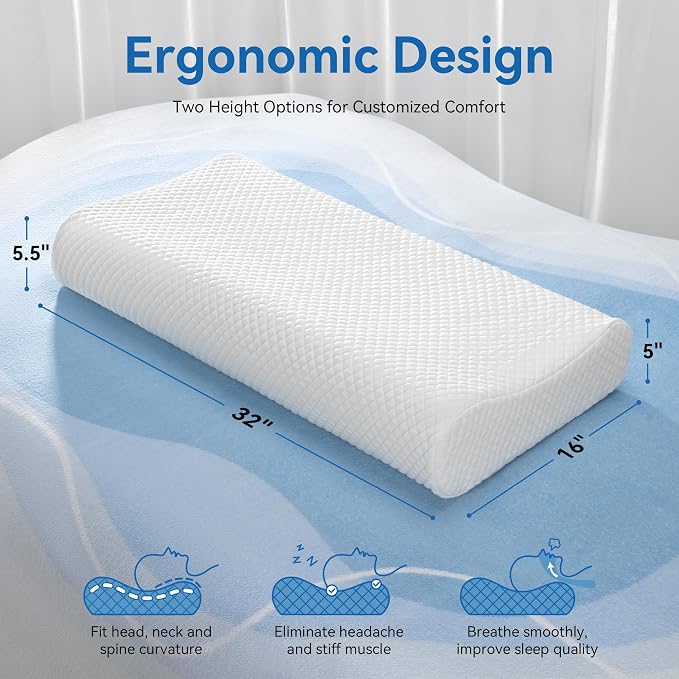AM AEROMAX 32" King Size Contour Memory Foam Pillow, Cervical Pillow - Image 3
