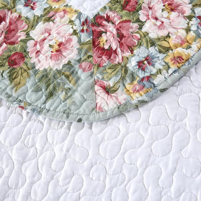 ROOMLIFE Quilt Set Queen Size 3D Floral Embroidery Pattern 3-Piece Cotton - Image 8