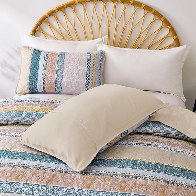 WONGS BEDDING Boho Quilt Set Queen Size, Lightweight Bedspread Coverlet Bedding - Image 9