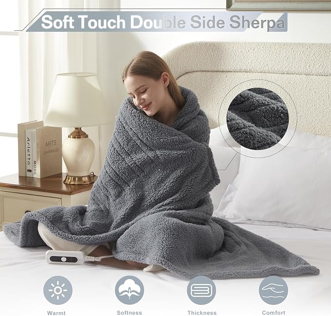 SNUGSUN Heated Queen Blanket Double Sided Sherpa, Soft Heating Electric Blanket - Image 4