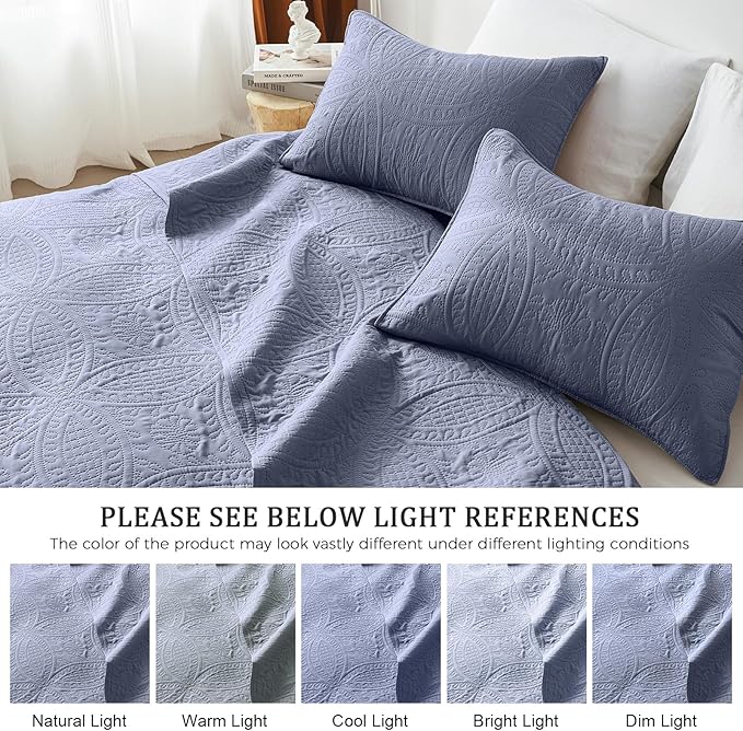 akkialla Twin Quilt Set, Bluish Grey Ultrasonic Twin Quilt Bedding Set - Image 5