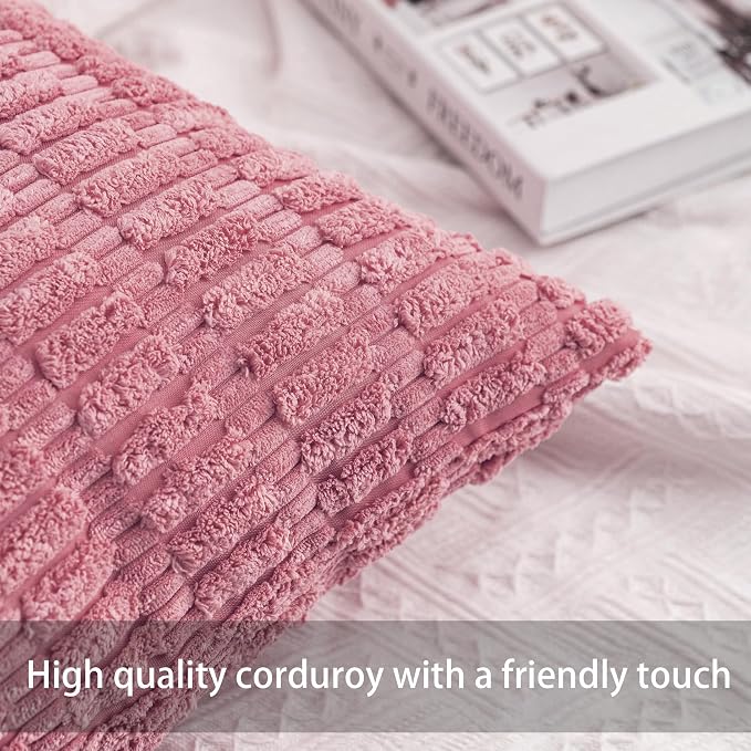 Aegero Pack of 2 Corduroy Decorative Throw Pillow Covers 20x20 Inch Soft - Image 2